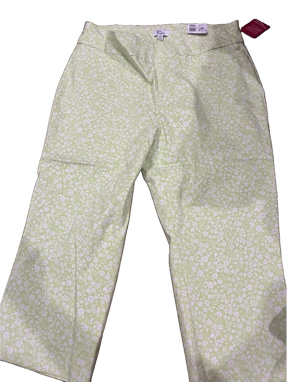 Kim Rogers 16W NWT Capri Pants Lime Green Floral Stretch Millennium Pull On Plus